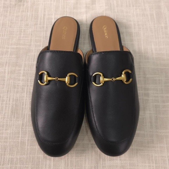 Quince Shoes - Quince Italian Leather Horsebit Loafer Mule - Black/ Size 8